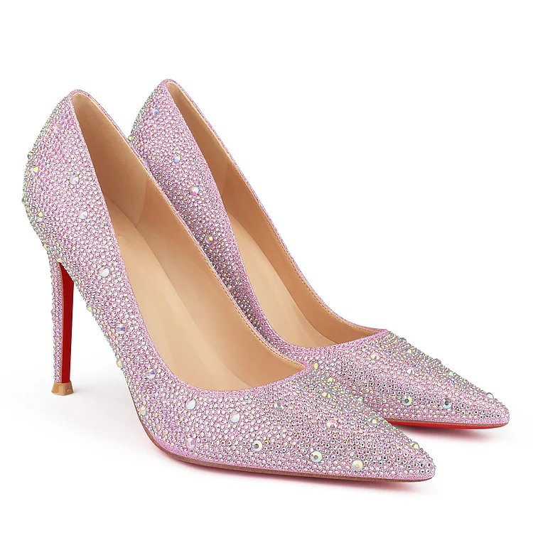 80mm/100mm/120mm Women's Stiletto Pointed Toe Rhinestone Sparkling Shoes Red Bottom High Heel VOCOSI VOCOSI