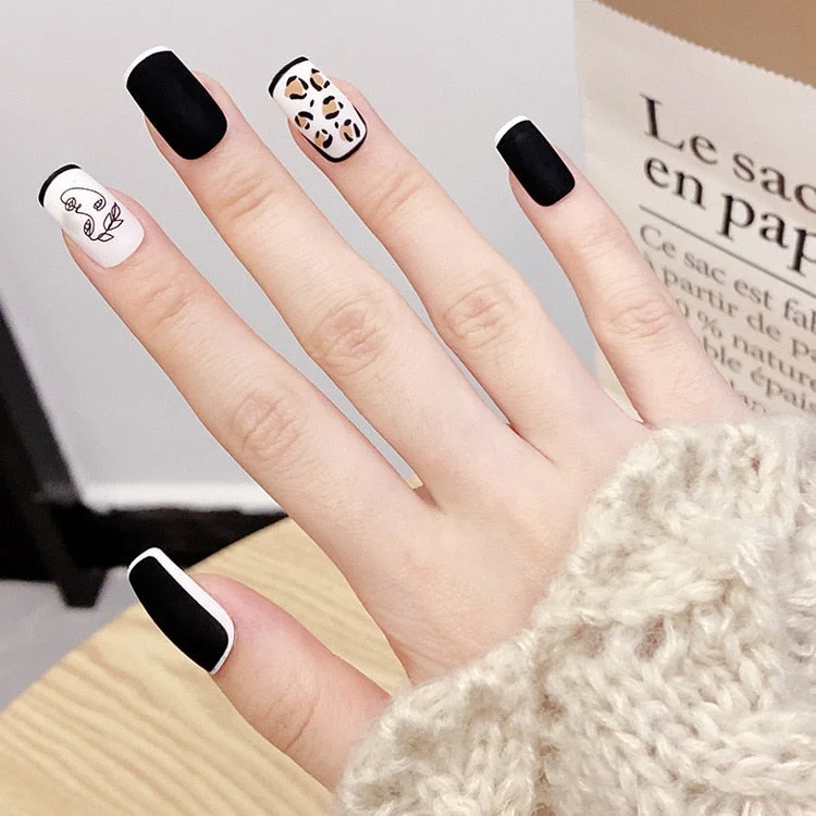 24pcs/set faux nails Accessories for women matte Pink False Nail with glue solid Color Short Square full cover press on nails-Nail Inspo