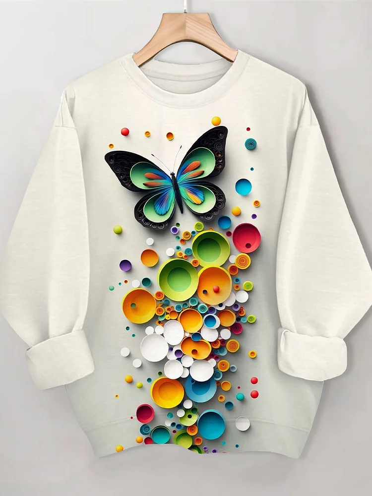 Women's 3D Butterflies And Dots Art Print Casual Sweatshirt