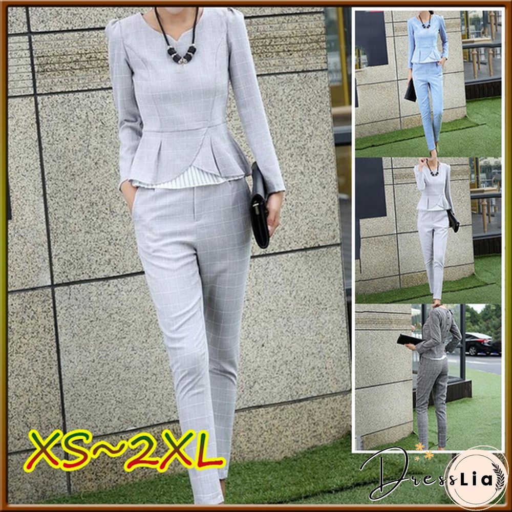 Women 2 Piece Set Matching Sets For Women Casual Outfits Womens Long Shirt Long Trousers Plaid 2 Sets Suits Office Lady Workwear