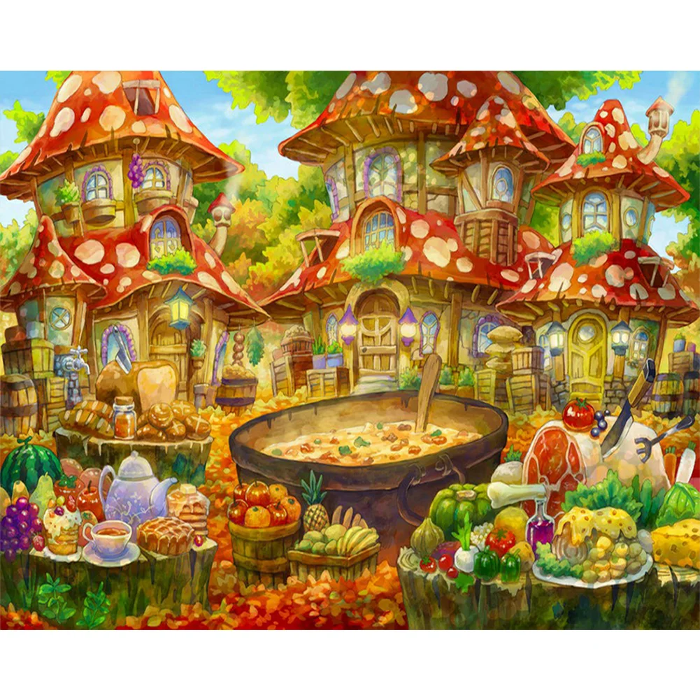 Full Round Diamond Painting - Fairytale Mushroom City(Canvas|50*40cm)