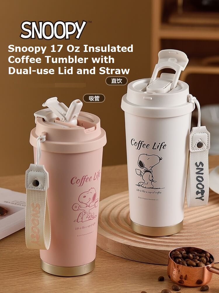 Snoopy 17 Oz Insulated Coffee Tumbler with Dual-use Lid and Straw Iced Travel Coffee Mug Stainless Steel Gift A Cute Shop - Inspired by You For The Cute Soul 
