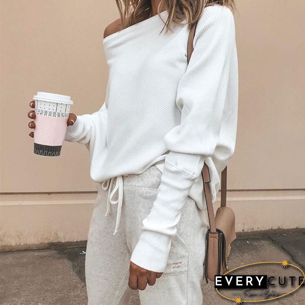 Tee Shirt Femme Autumn Sexy Off The Shoulder Long Sleeve Tops For Women T-Shirt Casual One Shoulder Rib Tops