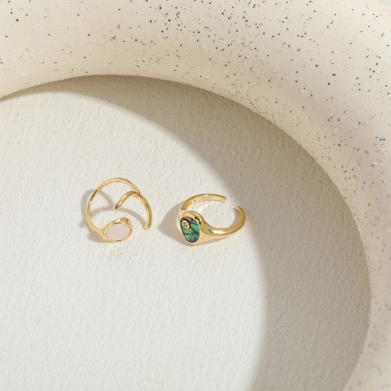 Elegant Luxurious Classic Style Geometric Copper Plating Inlay Shell Zircon 14k Gold Plated Open Ring