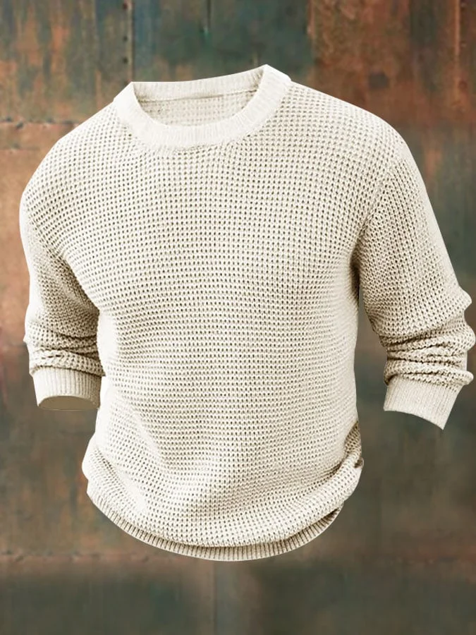 Men's Solid Color Waffle Pullover