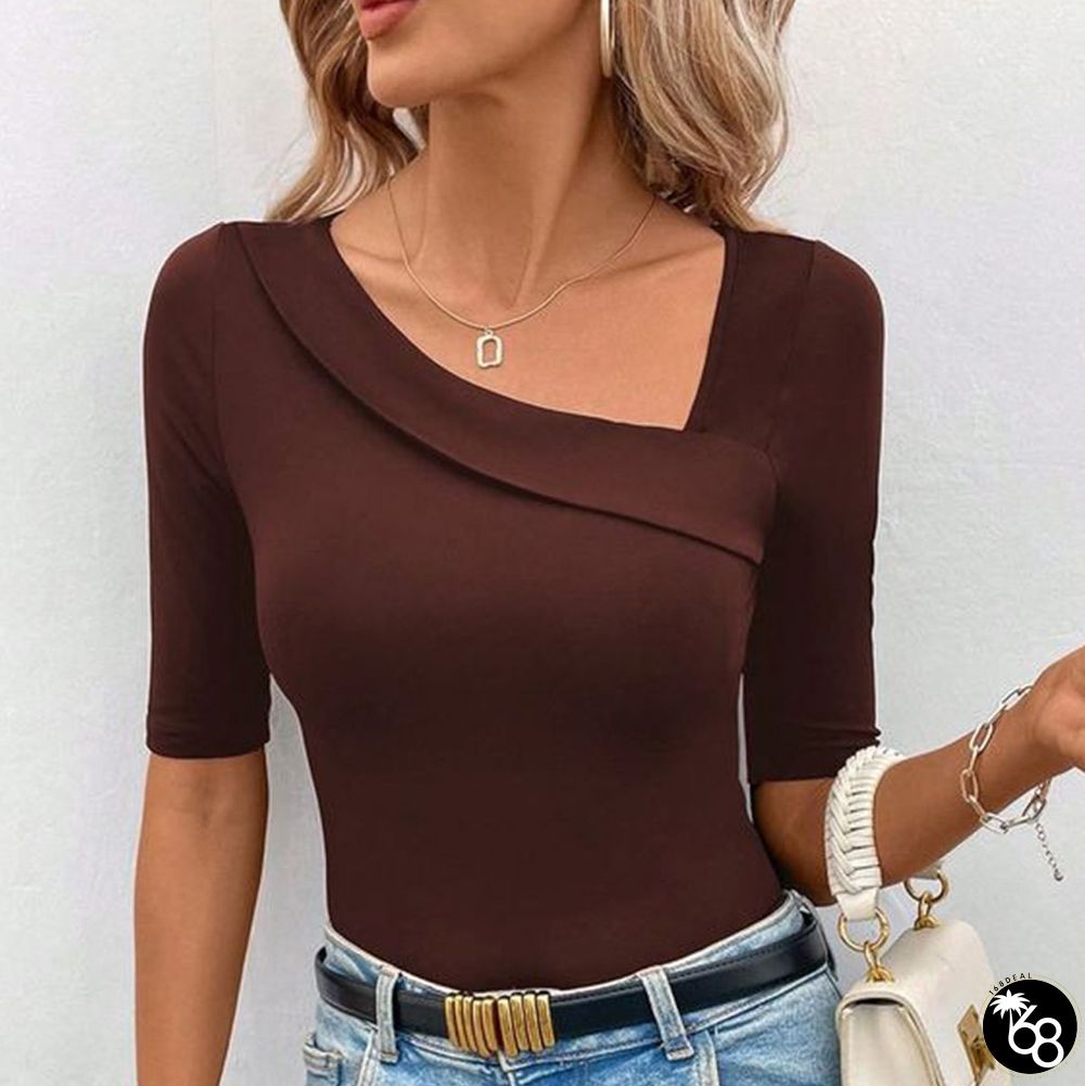 Burgundy Plain V-Neck Short Sleeve Top | 168DEAL