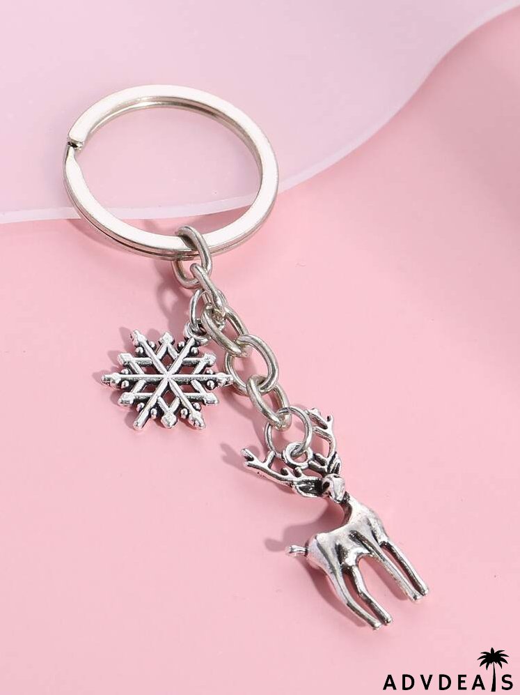 Deer & Snowflake Charm Keychain