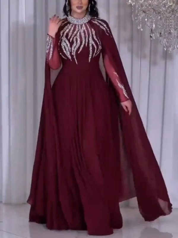 Round Neck Sequin Solid Color Dress