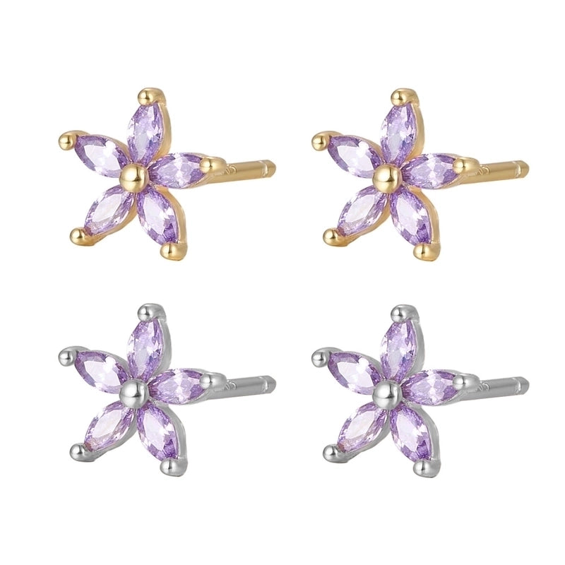 1 Pair 925 Sterling Silver Flower Ear Studs