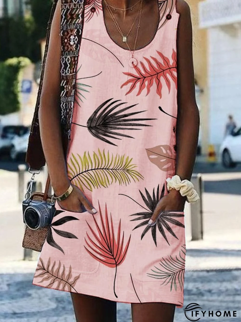 Bohemian Printed Drawstring Sleeveless Causal Weaving Dress | IFYHOME