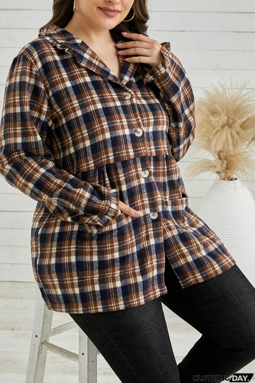 Plaid Print Plus Size Coat