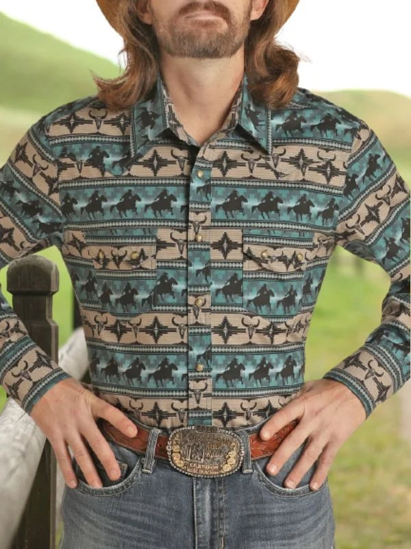 Slim Fit Dale Brisby Steerhead Print Snap Shirt