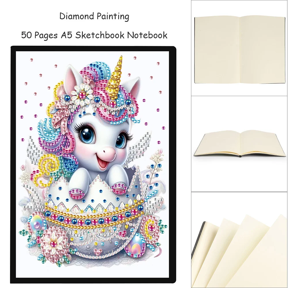 DIY Unicorn Special Shaped Diamond Painting Diary Book 50 Pages for Adults Kids