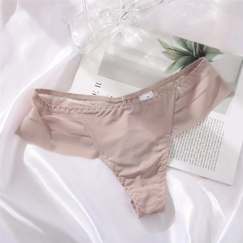 Uveng Uveng Ice Silk Splicing Lace Thong Strip Stripe One-Striped Sports Fitness High-Ply Pick-Up-Up T-Pants