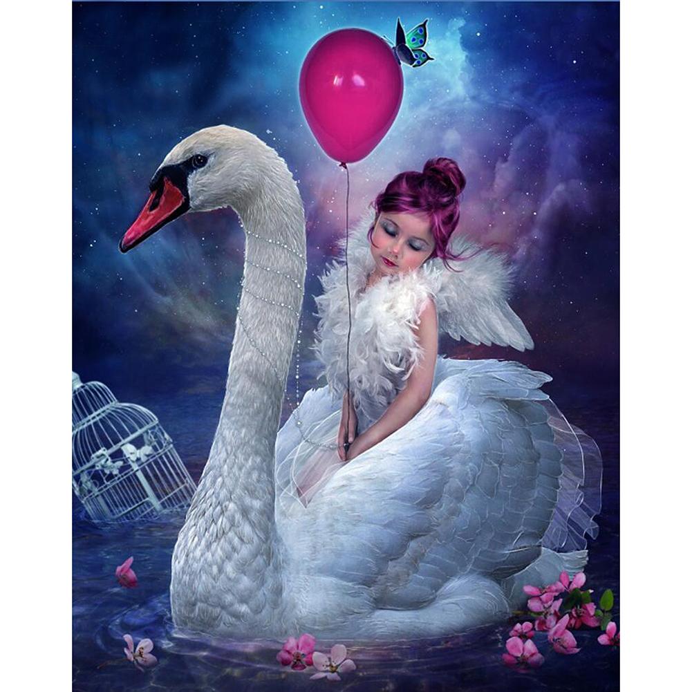 

30*25CM-Swan Girl-Round Drill Diamond Painting, 501 Original