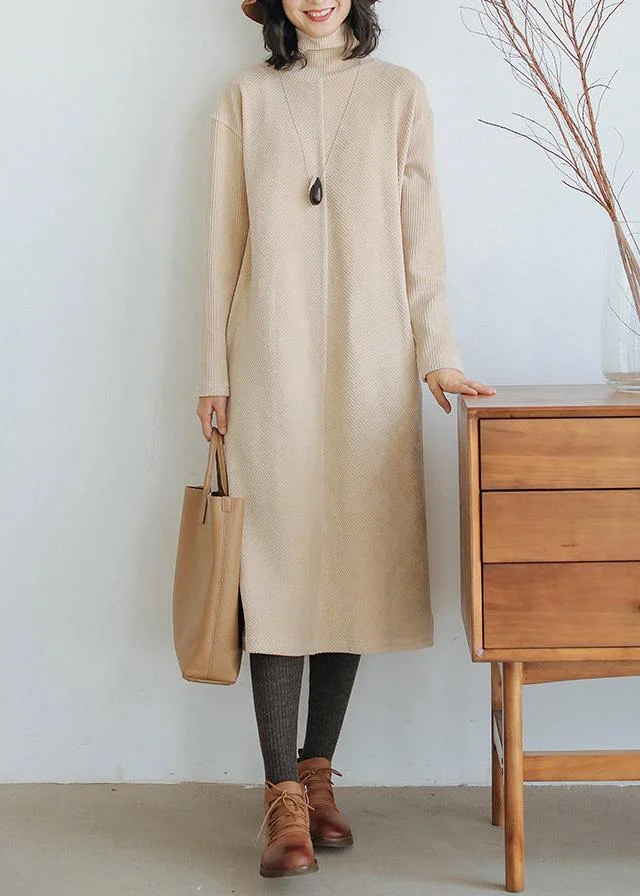 Bohemian nude cotton top high neck Traveling fall Dresses