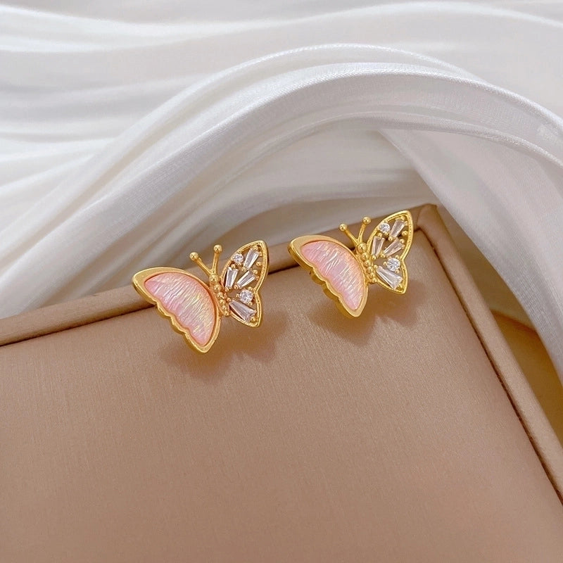 Luxurious Classic Style Artistic Butterfly Titanium Steel Copper Zircon Gold Plated Inlay Jewelry Set