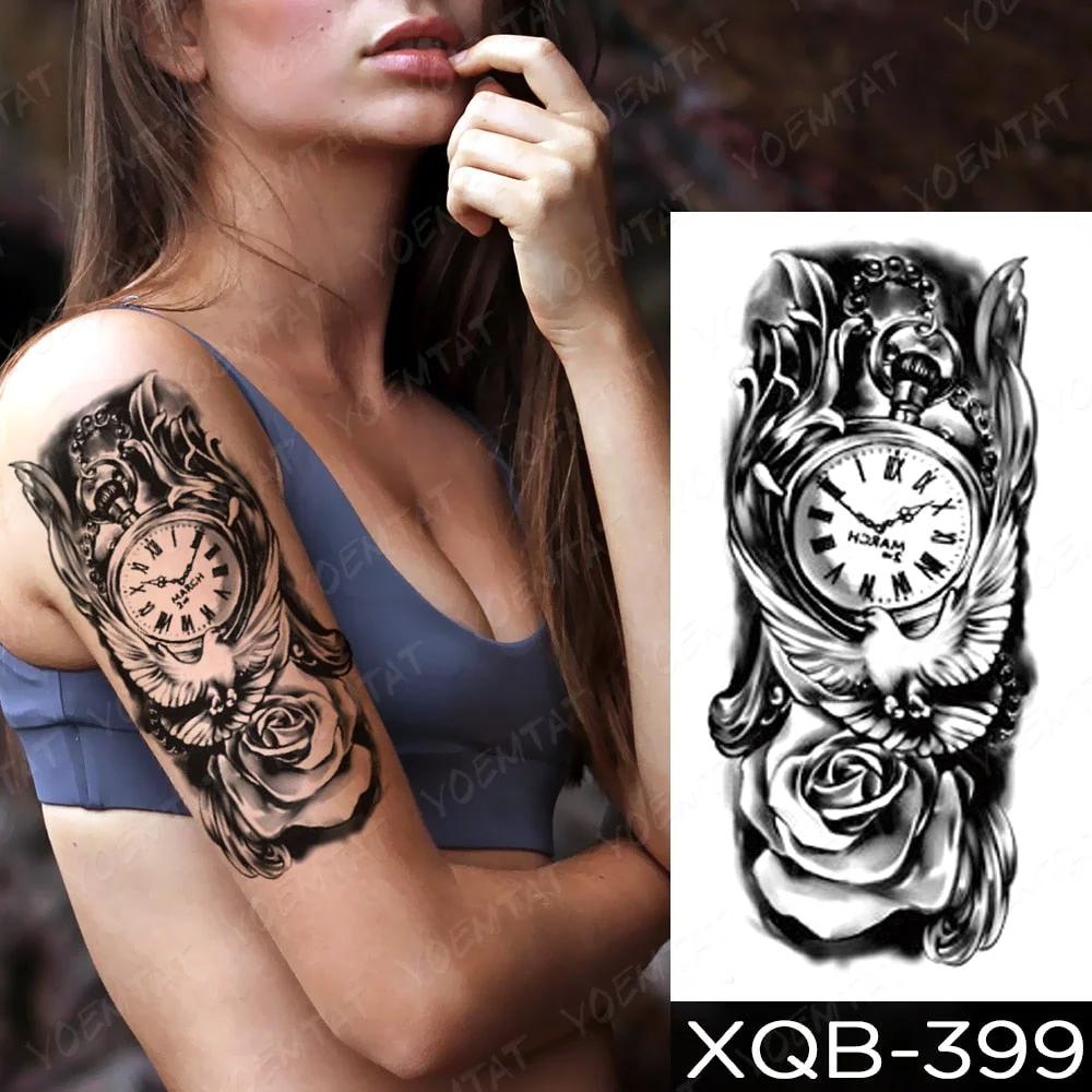 Waterproof Temporary Tattoo Sticker Sword Prajna Flowers Tattoos Indian Eagle Dragon Tiger Body Art Arm Fake Sleeve Tatoo Women