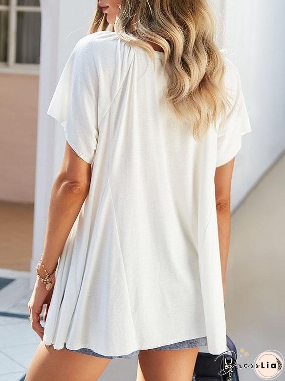 Solid Leisure Comfortable V Neck Irregular T-shirt for Women