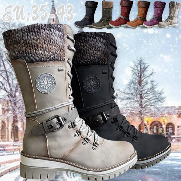 New Fashion Women Retro Lace Up Martin Boots Winter Warm Fleece Lined Snow Boots Casual Chunky Low Heel Zipper Mid-Calf Boots Winter Boots Plus Size 34-43 - Shop Trendy Women's Clothing | LoverChic