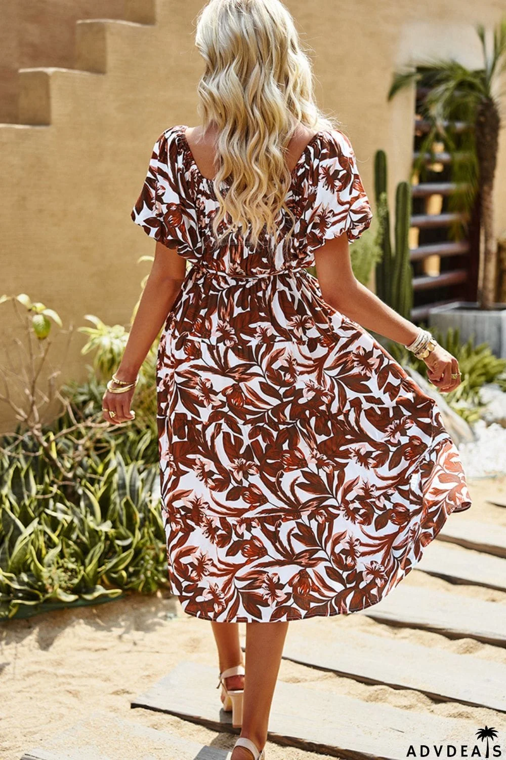 Floral Square Neck Tiered Midi Dress