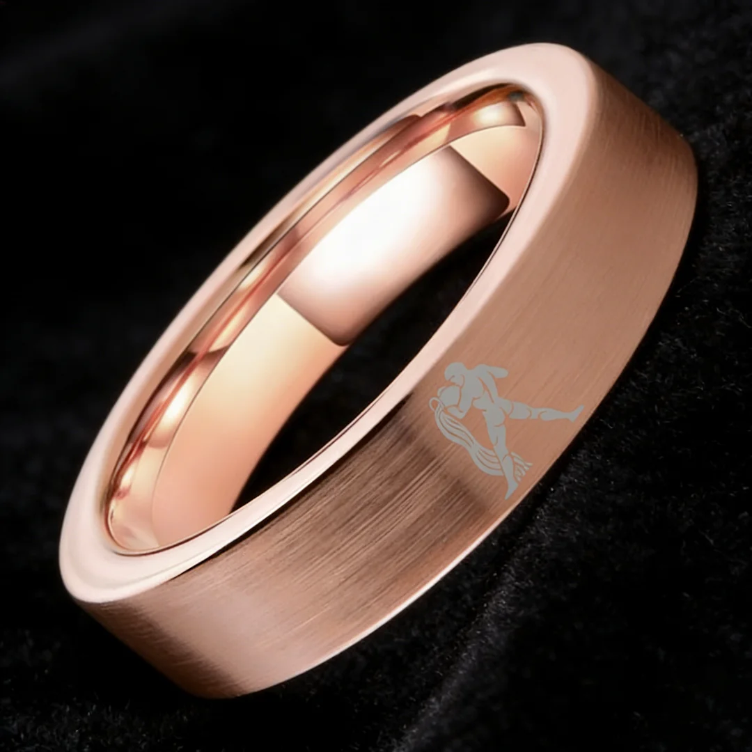 Flat Aquarius Tungsten Wedding Bands Tungsten Rings Rose Gold Comfort fit for Womens or Mens 4MM 6MM 8MM