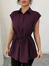 Women's Loose Elegant Waist-Cinching Polo Collar Short-Sleeve Top