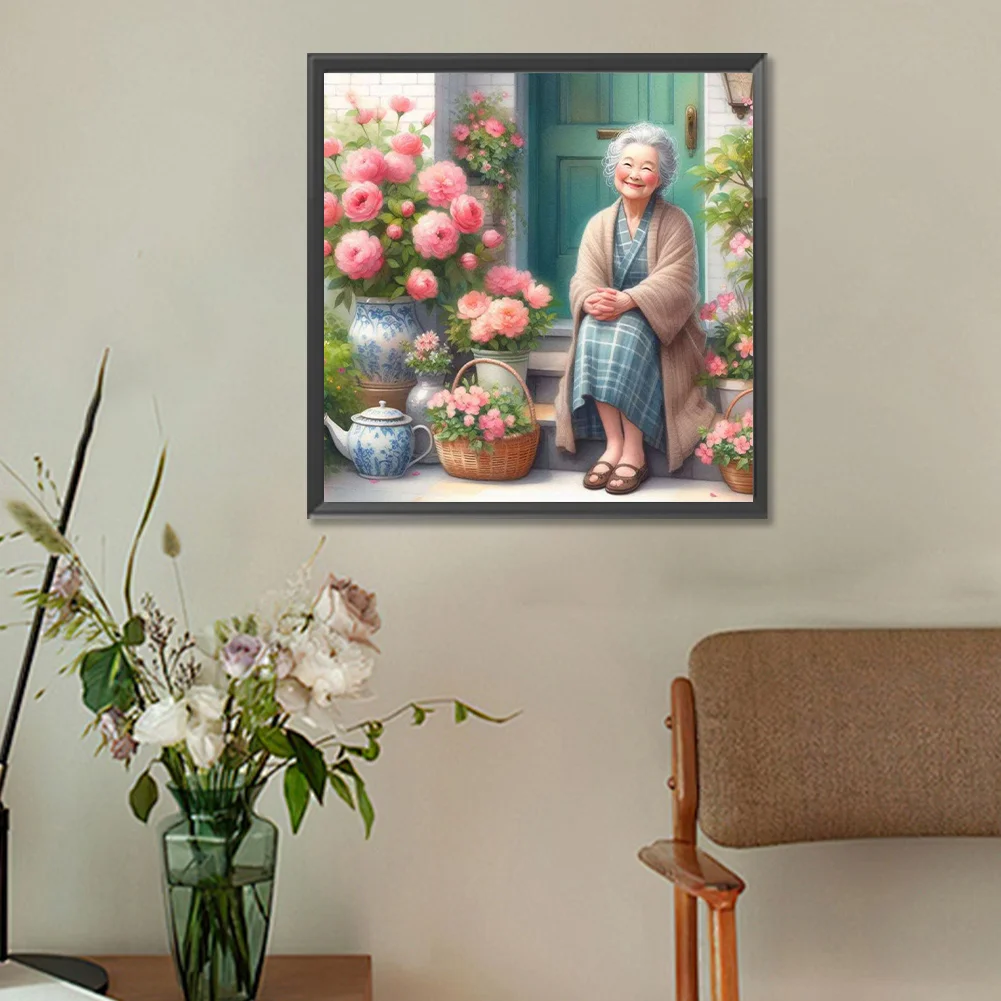 Diamond Painting - Full Round Drill - Garden Old Lady(Canvas|30*30cm)