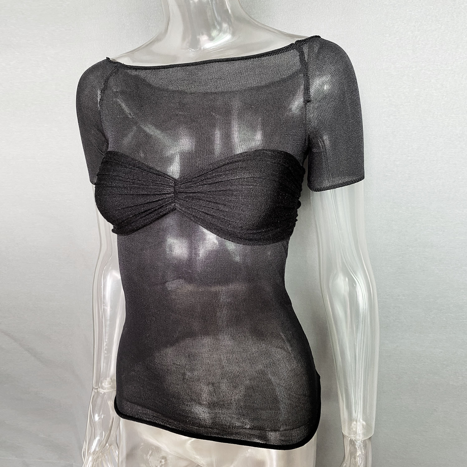 Ootddress Short Sleeve Mesh Top Shirt For Women Off-Shoulder See-Through Knit Sexy Pullover Summer Sheer New 2025 Ladies T-shirt