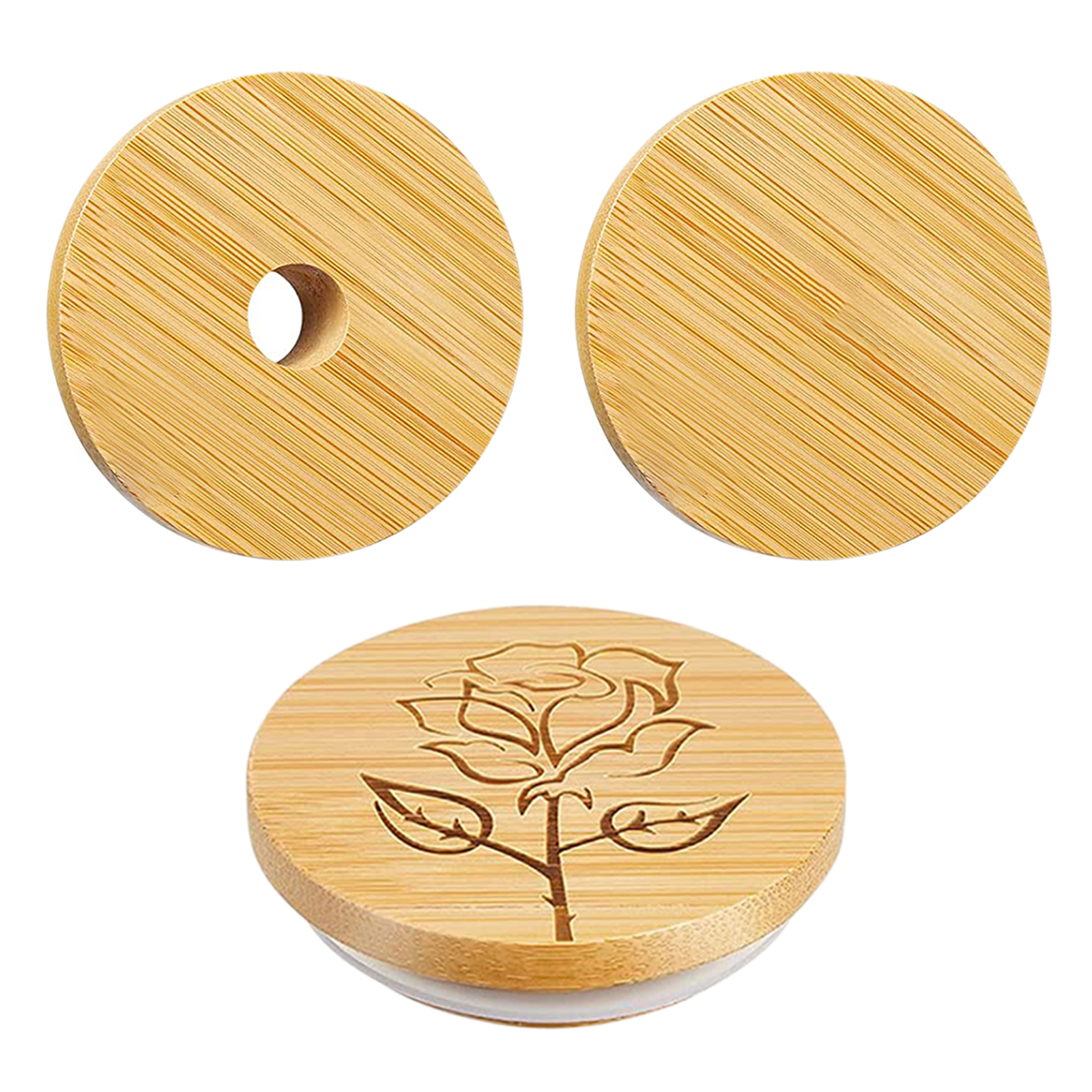 

Bamboo Mason Jar Lids - Reusable with/without Straw Hole 8/16 Pack Jar Tops, 501 Original
