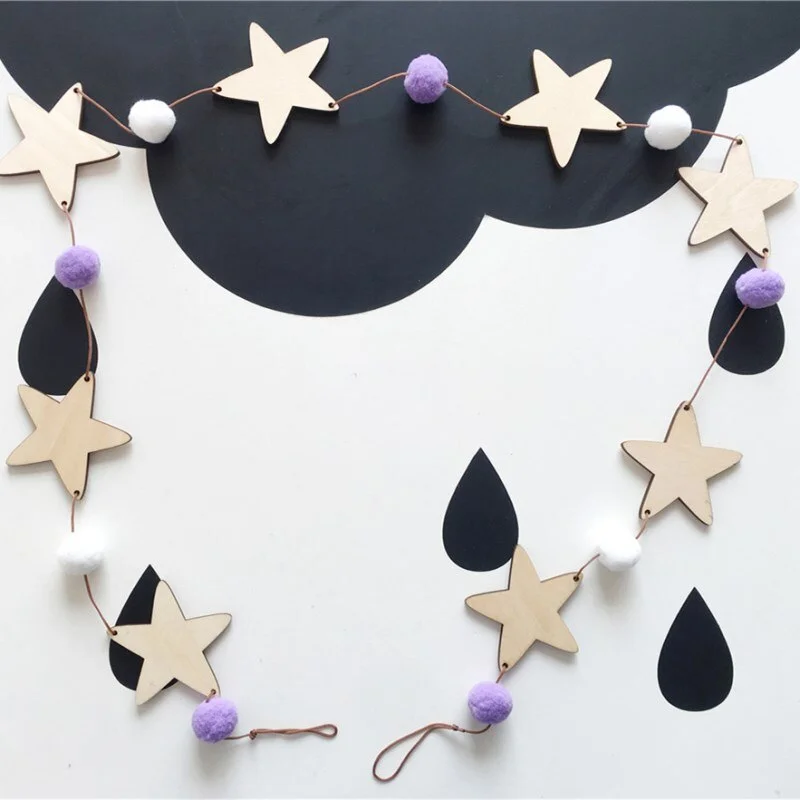 Nordic Wooden Star Garlands String For Kids Room Decoration Hanging Wall Ornaments Girls Gifts Nursery Decor Banners Photo Props
