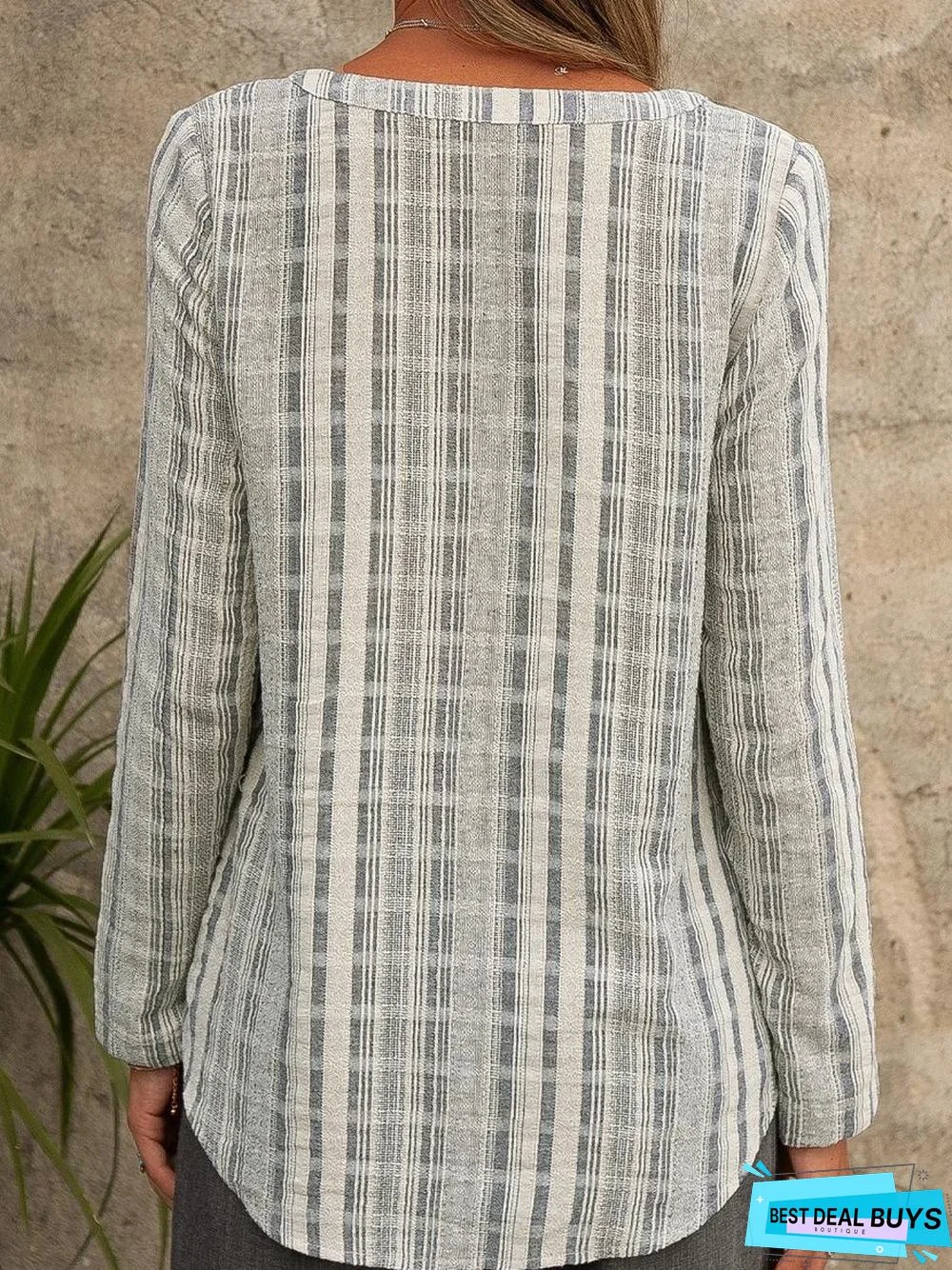 Women's Casual Striped V Neck Long Sleeve Shirt