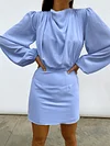 Urban Round-Neck Long Sleeve Ruffled Simple Mini Dress