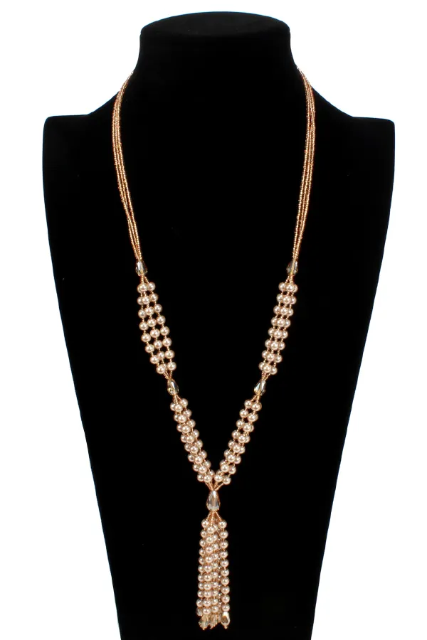 Fashionable Long Pearl Seed Bead Necklace