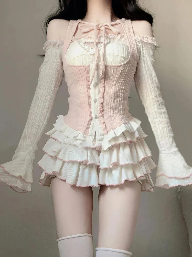 Brownm Top & Mini Skirt Two Piece Set