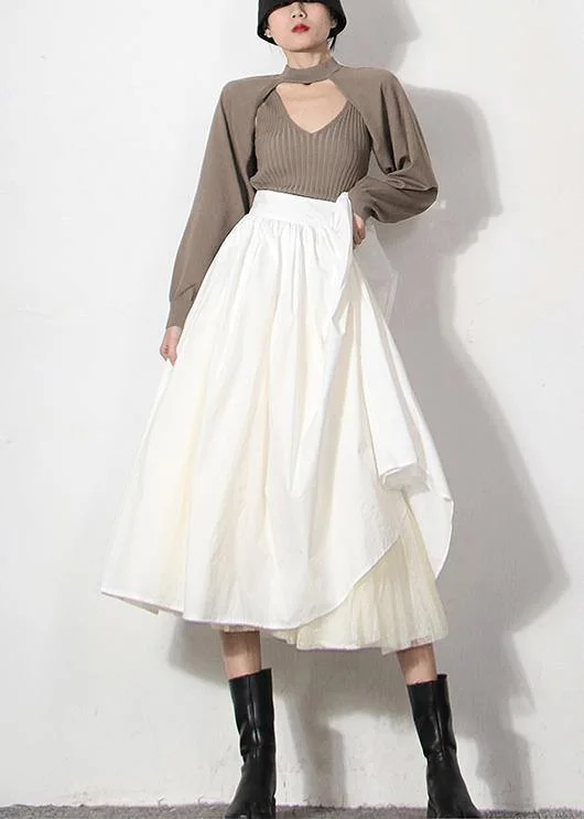Italian White zippered Patchwork tulle Summer Skirt