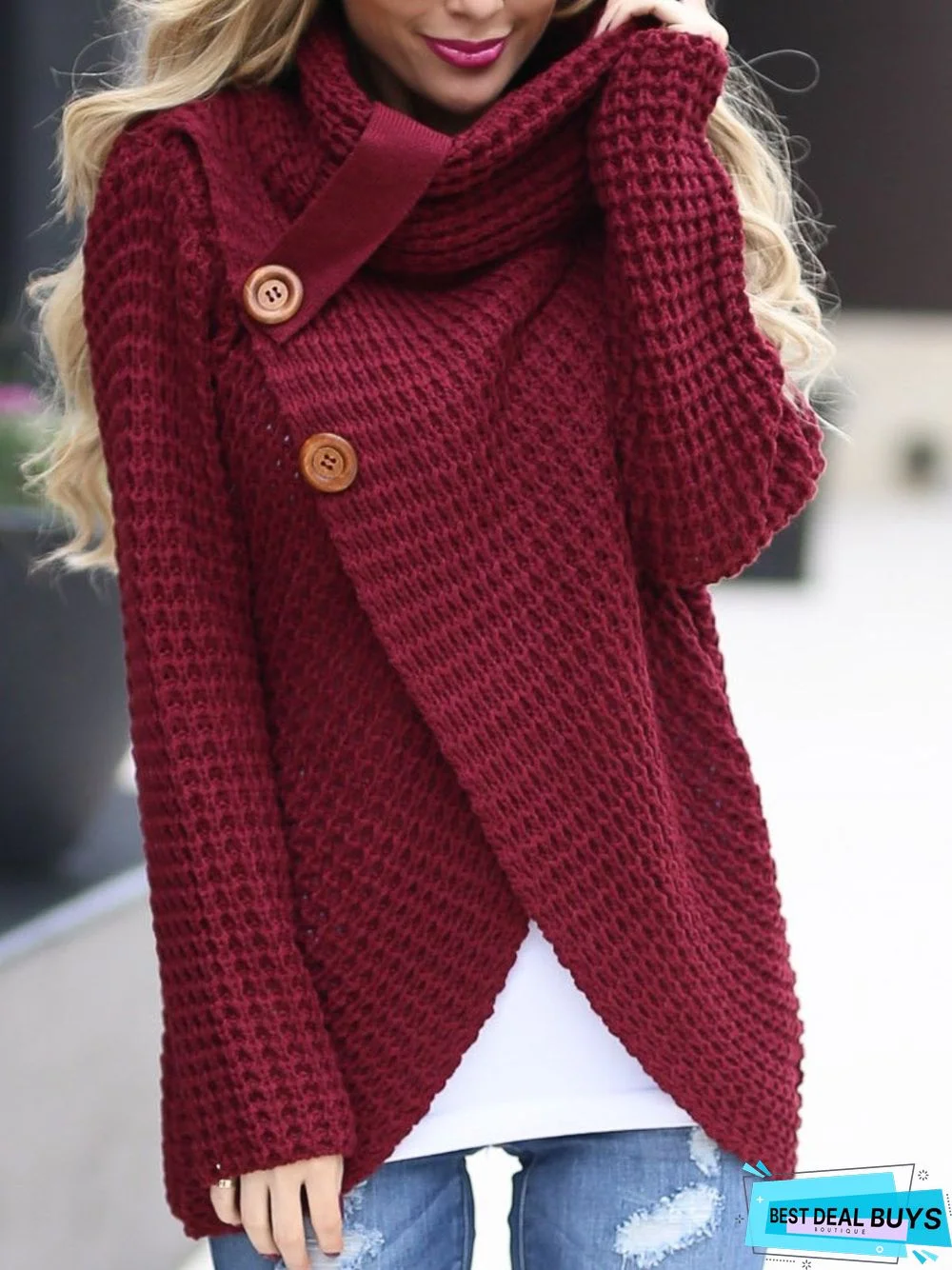 Casual Knitted Solid Buttoned Thin Sweater