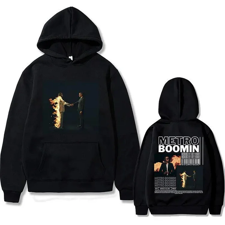 Rapper Metro Boomin Heroes & Villains Music Album Print Hoodie Vintage Oversized Sweatshirts at Hiphopee