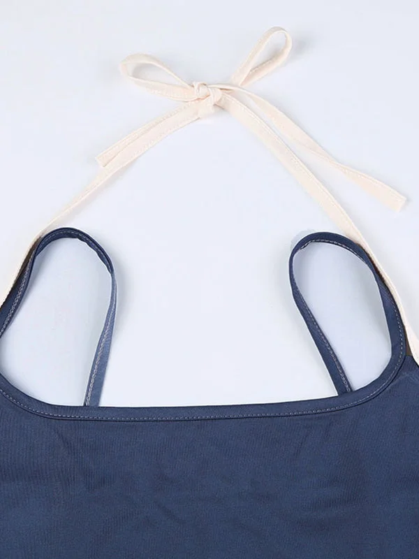 Brownm Blue Contrast Color Mock Two Piece Camisole