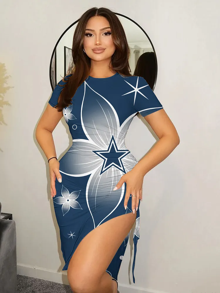Dallas Cowboys  Women's Drawstring  High Slit Bodycon Dress