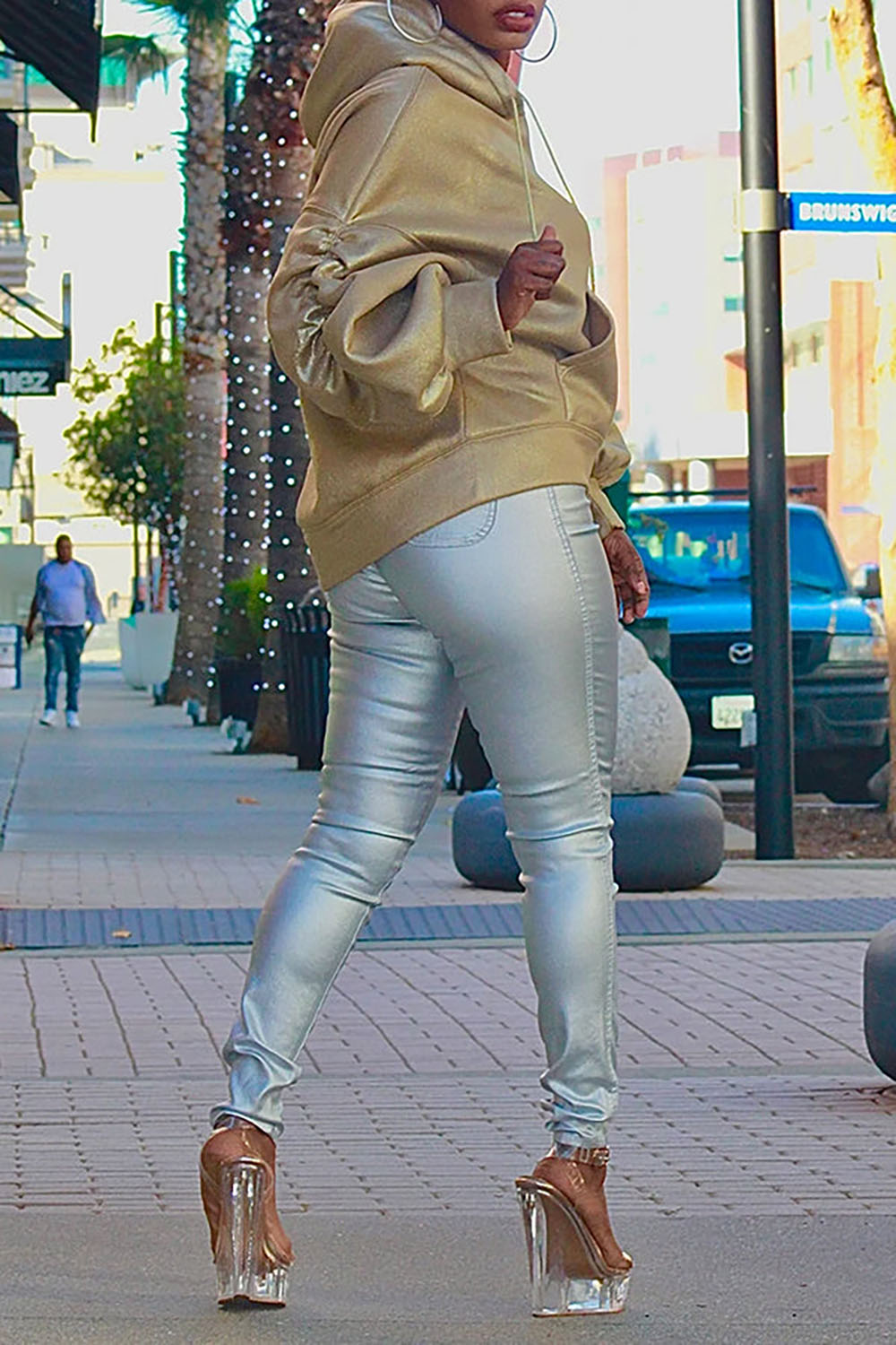 Plus Size Daily Sweatshirts Casual Gold Fall Winter Long Sleeve Glitter Sweatshirts With Pocket