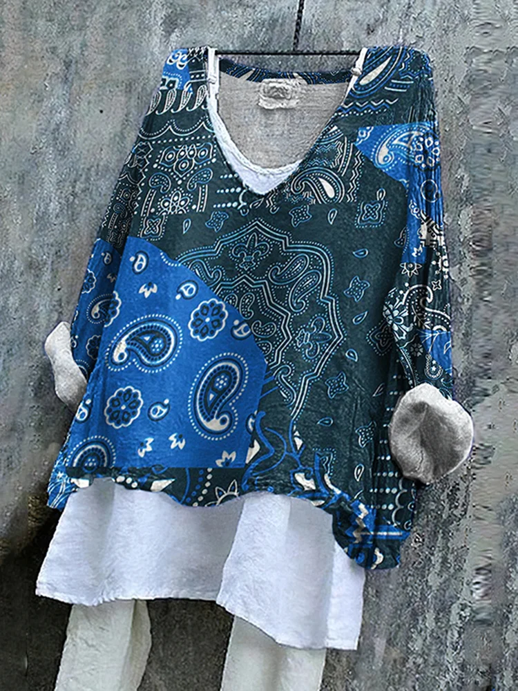 Paisley Patchwork Art Pattern Linen Blend Tunic