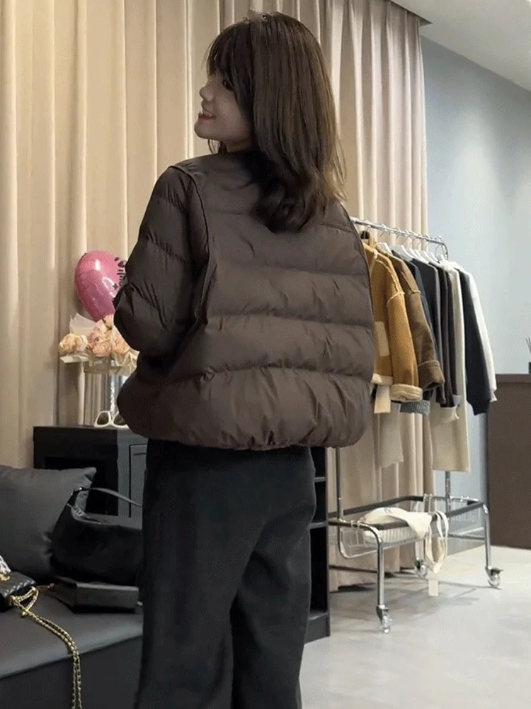 Toloer Round Collar Contracted White Duck Down Short Down Jacket Female Winter New Small Loose Show Thin And Thick Warm Coat-Outfit Ideas