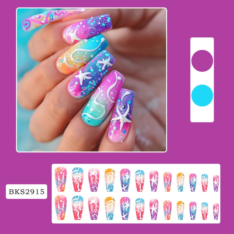 Retro Solid Color Star Starry Sky Leopard PVC Press-on Nails 1 Set