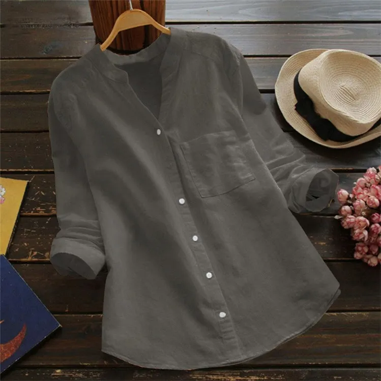 LINEN COTTON CASUAL LOOSE SHIRT-BUY 3 FREE SHIPPING