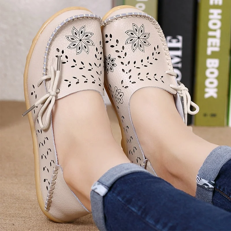 Women's Ballet Flats Genuine Leather Shoes Woman Slip On Loafers Flats Soft Oxford Shoes Casual Sapato Feminino Plus Size 44