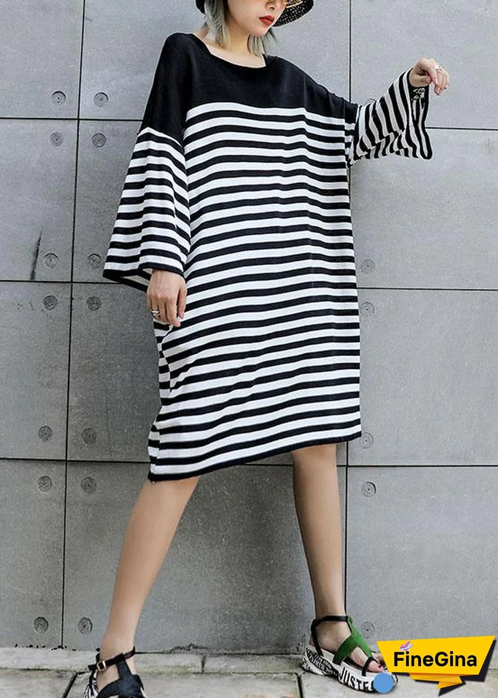 Natural patchwork Cotton quilting dresses Work striped Dress summer