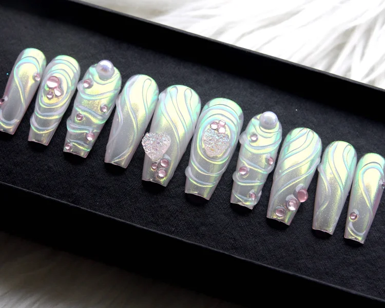 Pearl Aurora Press On Nails