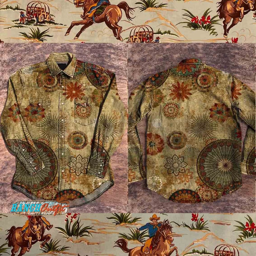 Vintage Complex Art Flower Print Casual Shirt Multicolor / S