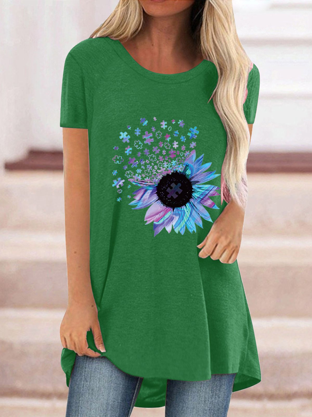 Women Half Sleeve V-neck Solid Color Dress